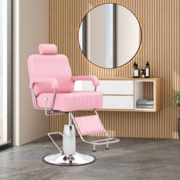 Costway Salon Chair Hydraulic Barber Chair w/ Headrest & Footrest in Pink - thumbnail 1