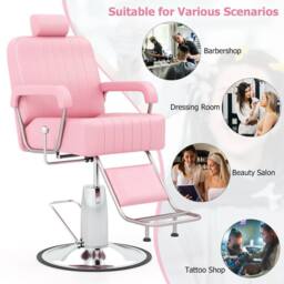 Costway Salon Chair Hydraulic Barber Chair w/ Headrest & Footrest in Pink - thumbnail 8