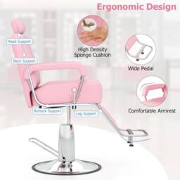Costway Salon Chair Hydraulic Barber Chair w/ Headrest & Footrest in Pink - thumbnail 7