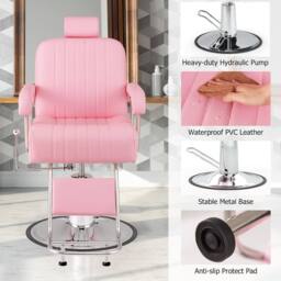 Costway Salon Chair Hydraulic Barber Chair w/ Headrest & Footrest in Pink - thumbnail 6