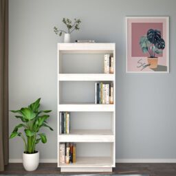 Berkfield Home Book Cabinet/Room Divider White 60x35x135 cm Solid Pinewood - Size: 60 x 35 x 135 cm - thumbnail 3