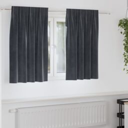 Berkfield Home Blackout Curtains with Top Tape 2 pcs Dark Grey Velvet - thumbnail 1