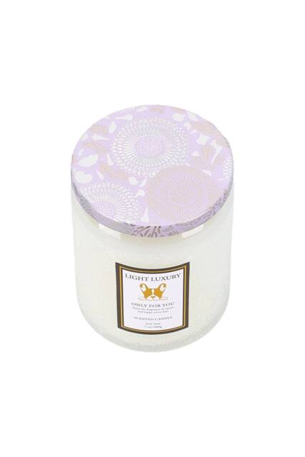 Living and Home Embossing Glass Cup Soy Wax Scented Candle with Lid in White - image 1