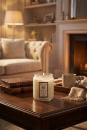 Living and Home Embossing Glass Cup Soy Wax Scented Candle with Lid in White - thumbnail 3