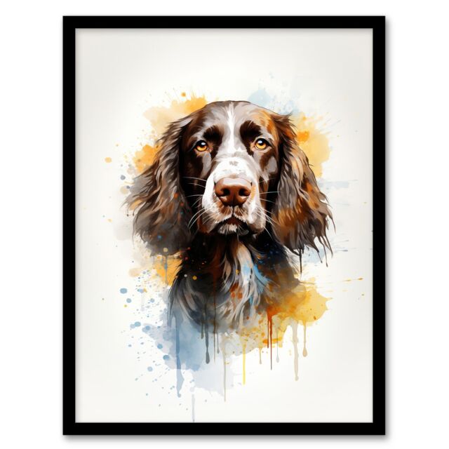 "Artery8 Wall Art Print English Springer Spaniel Lovers Gift Watercolour Pet Portrait Painting Artwork Art Framed - Size: W12"" x H16""" - image 1