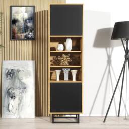 Creative Furniture Harmony Loft Display Cabinet 175cm - Dark Oak & Black - thumbnail 1