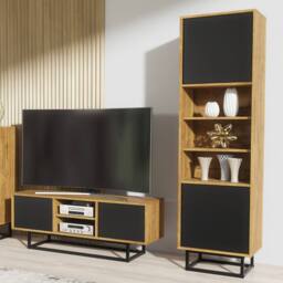 Creative Furniture Harmony Loft Display Cabinet 175cm - Dark Oak & Black - thumbnail 3