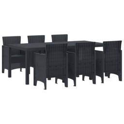 Berkfield Home Stylish 7 Piece Garden Dining Set Anthracite Poly Rattan in Charcoal - thumbnail 3