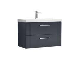 Balterley Wall Hung 2 Drawers Vanity Unit - Mid-Edge Basin 800mm, Satin Dark Grey - thumbnail 1