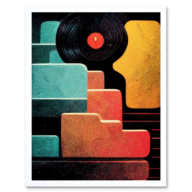 "Artery8 Wall Art Print Retro DJ Decks Vintage Style Abstract Turntable Art Framed in White - Size: W12"" x H16""" - image 1