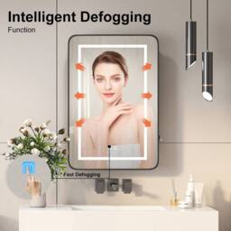 KEEPREAPER Black LED Bathroom Mirror Cabinet 50x80 3 Color Demister Touch Control - Size: W500mm X H760mm - thumbnail 5