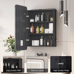 KEEPREAPER Black LED Bathroom Mirror Cabinet 50x80 3 Color Demister Touch Control - Size: W500mm X H760mm - thumbnail 2