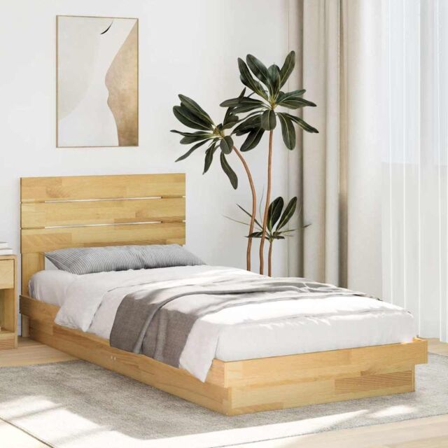 Berkfield Home Bed Frame with Headboard without Mattress 75x190 cm Small Single Solid Wood Oak in Brown - image 1