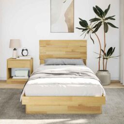 Berkfield Home Bed Frame with Headboard without Mattress 75x190 cm Small Single Solid Wood Oak in Brown - thumbnail 4