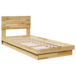 Berkfield Home Bed Frame with Headboard without Mattress 75x190 cm Small Single Solid Wood Oak in Brown - thumbnail 3