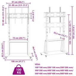 Berkfield Home TV Stand on Wheels 32-90 Inch Screen Max VESA 800x600 mm 100kg in Black - thumbnail 9