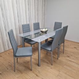 KOSY KOALA Dining Table & 6 Chairs Modern Grey Glass Table With 6 Grey Velvet Chairs Dining Room Furniture in Brown - thumbnail 9