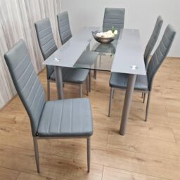 KOSY KOALA Dining Table & 6 Chairs Modern Grey Glass Table With 6 Grey Velvet Chairs Dining Room Furniture in Brown - thumbnail 4