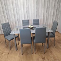 KOSY KOALA Dining Table & 6 Chairs Modern Grey Glass Table With 6 Grey Velvet Chairs Dining Room Furniture in Brown - thumbnail 6