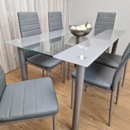 KOSY KOALA Dining Table & 6 Chairs Modern Grey Glass Table With 6 Grey Velvet Chairs Dining Room Furniture in Brown - thumbnail 5