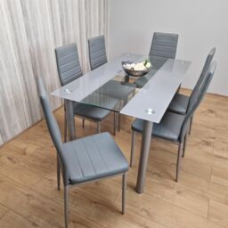 KOSY KOALA Dining Table & 6 Chairs Modern Grey Glass Table With 6 Grey Velvet Chairs Dining Room Furniture in Brown - thumbnail 7