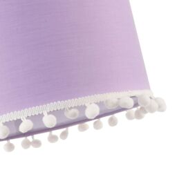 Happy Homewares Cute & Modern Cotton Fabric Lamp Shade with White Woolly Pom-Poms in Lilac - Size: 10 inches - thumbnail 3