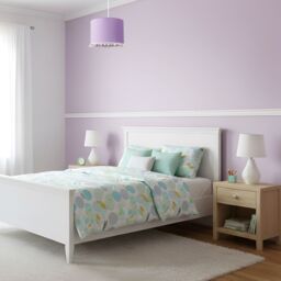 Happy Homewares Cute & Modern Cotton Fabric Lamp Shade with White Woolly Pom-Poms in Lilac - Size: 10 inches - thumbnail 6