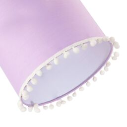 Happy Homewares Cute & Modern Cotton Fabric Lamp Shade with White Woolly Pom-Poms in Lilac - Size: 10 inches - thumbnail 5