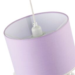 Happy Homewares Cute & Modern Cotton Fabric Lamp Shade with White Woolly Pom-Poms in Lilac - Size: 10 inches - thumbnail 4