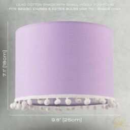 Happy Homewares Cute & Modern Cotton Fabric Lamp Shade with White Woolly Pom-Poms in Lilac - Size: 10 inches - thumbnail 7