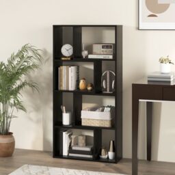 Costway 5-Tier Geometric Bookshelf 120 CM Tall Bookcase Modern 8-Cube Display Shelving in Black - thumbnail 6