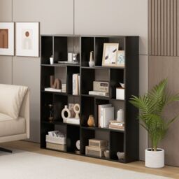 Costway 5-Tier Geometric Bookshelf 120 CM Tall Bookcase Modern 8-Cube Display Shelving in Black - thumbnail 4