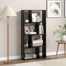 Costway 5-Tier Geometric Bookshelf 120 CM Tall Bookcase Modern 8-Cube Display Shelving in Black - thumbnail 3
