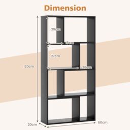 Costway 5-Tier Geometric Bookshelf 120 CM Tall Bookcase Modern 8-Cube Display Shelving in Black - thumbnail 2