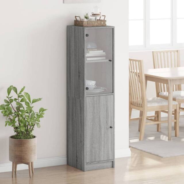 Berkfield Home Highboard with Glass Door Grey Sonoma 35x37x142 cm - Size: 35 x 37 x 142 cm - image 1