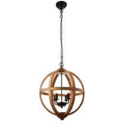 Loops Multi Light Ceiling Pendant 4 Bulb Mango Wood & Bronze Solid Round Lamp Shade - thumbnail 3