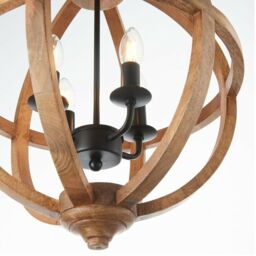Loops Multi Light Ceiling Pendant 4 Bulb Mango Wood & Bronze Solid Round Lamp Shade - thumbnail 4