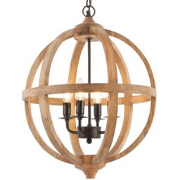 Loops Multi Light Ceiling Pendant 4 Bulb Mango Wood & Bronze Solid Round Lamp Shade