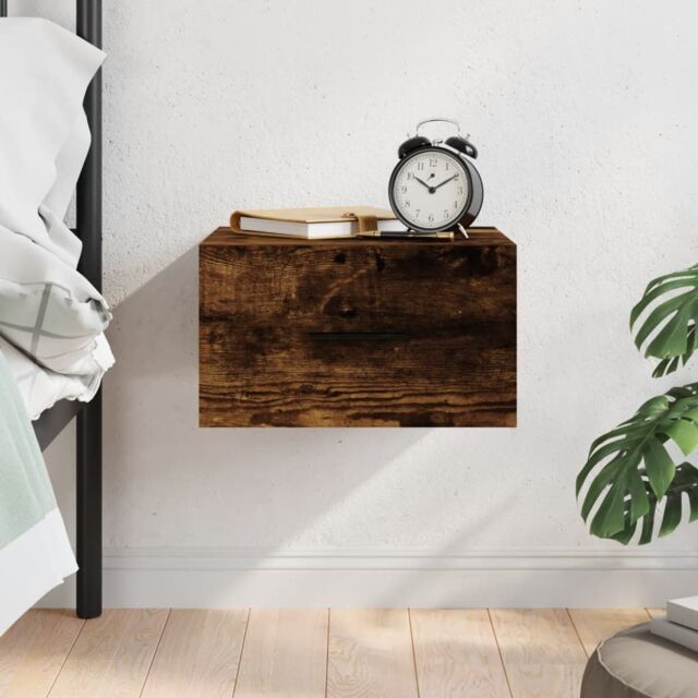 Berkfield Home Wall-mounted Bedside Cabinet Smoked Oak 35x35x20 cm in Brown - Size: 35 x 35 x 20 cm - image 1