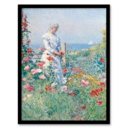 Artery8 Childe Hassam Framed Wall Art Celia in Her Garden Floral Portrait - Size: A4 - thumbnail 1
