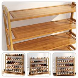 SPETLEK Bamboo Tiered Shoe Rack Storage Slatted 5-Tier in Natural - Size: 0.6m2 - thumbnail 3