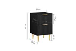 Birlea Zaza Black Bedside Cabinet 2 Drawer Fluted BedsideTable Chest - thumbnail 6