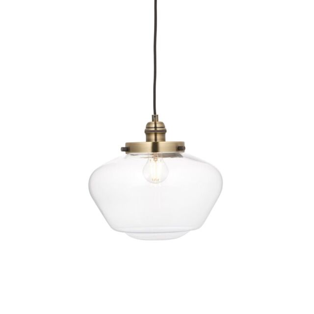 Loops Antique Brass Ceiling Pendant Light Clear Glass Shade Hanging Lighting Fixture - image 1