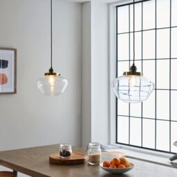 Loops Antique Brass Ceiling Pendant Light Clear Glass Shade Hanging Lighting Fixture - thumbnail 4
