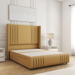 "BSSPOKE Peyton Divan Bed Plush Velvet 54"" Headboard & No Mattress No Drawers in Mustard - Size: King" - thumbnail 1
