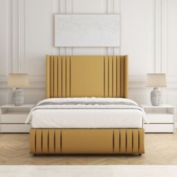 "BSSPOKE Peyton Divan Bed Plush Velvet 54"" Headboard & No Mattress No Drawers in Mustard - Size: King" - thumbnail 3