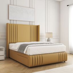 "BSSPOKE Peyton Divan Bed Plush Velvet 54"" Headboard & No Mattress No Drawers in Mustard - Size: King" - thumbnail 2