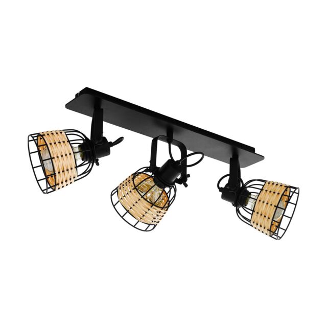 Loops Adjustable 3 Bulb Ceiling Spotlight Black Wicker Shade 40W E27 Kitchen Island - image 1