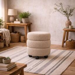 Wyld Haus Antipodes Cream Chenille Round 3 Tier Pouffe - thumbnail 1