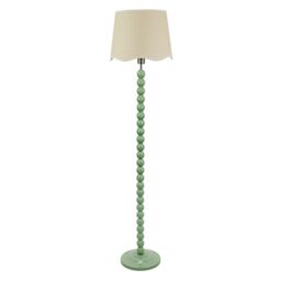 ValueLights Bobbins Sage Green Floor Lamp with Linen Scallop White Trim Shade in Pale Green - thumbnail 2